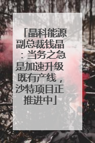 晶科能源副总裁钱晶：当务之急是加速升级既有产线，沙特项目正推进中