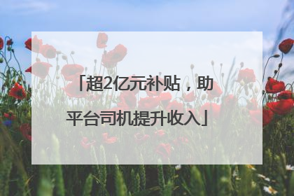 超2亿元补贴，助平台司机提升收入